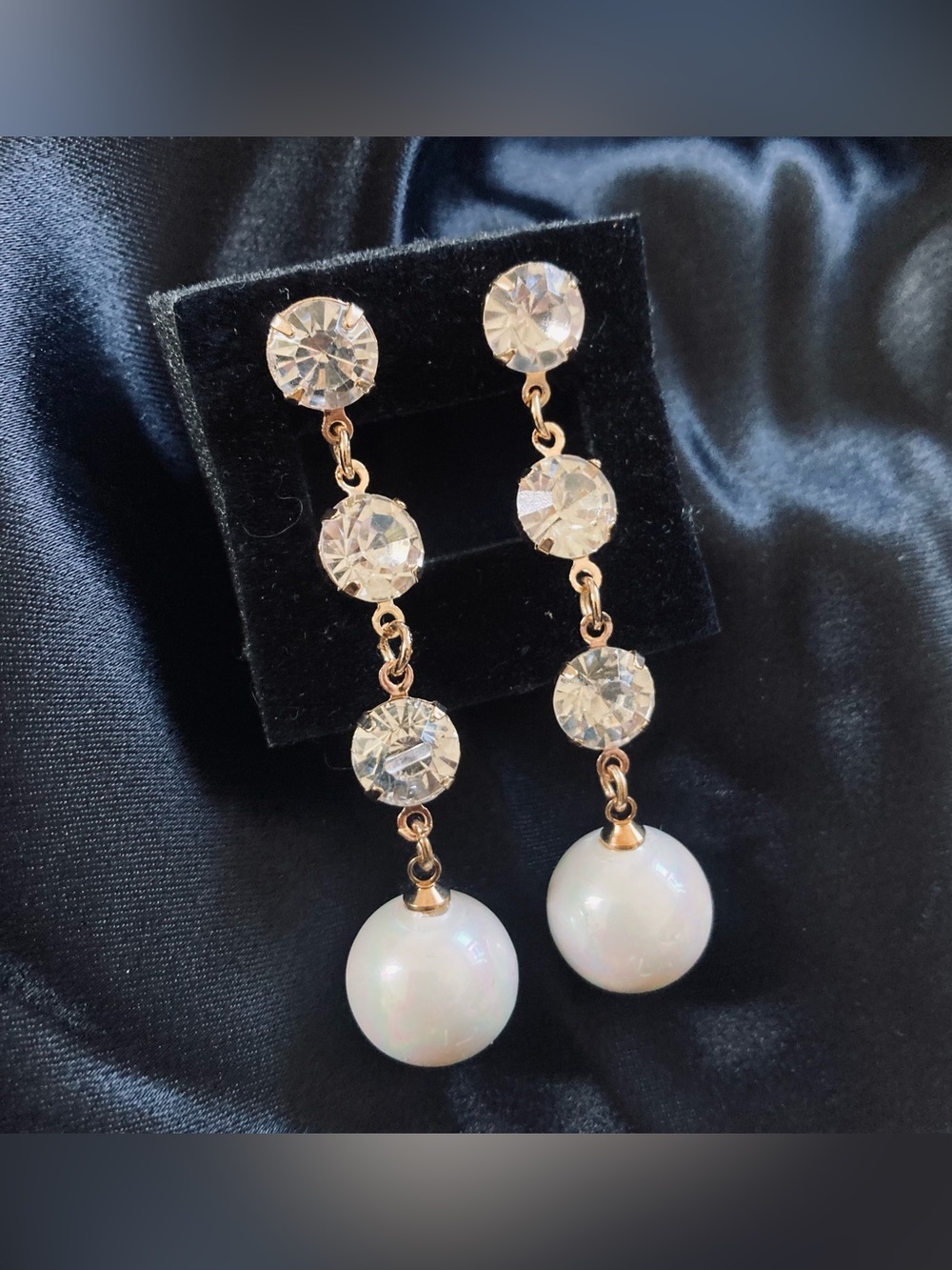 Gold-Tone Crystal and White Faux Pearl Drop Earrings